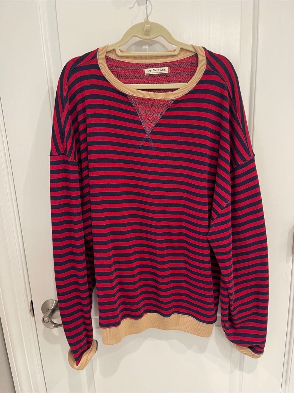 We The Free Navy and Red Striped sweatshirt with Cream Trim